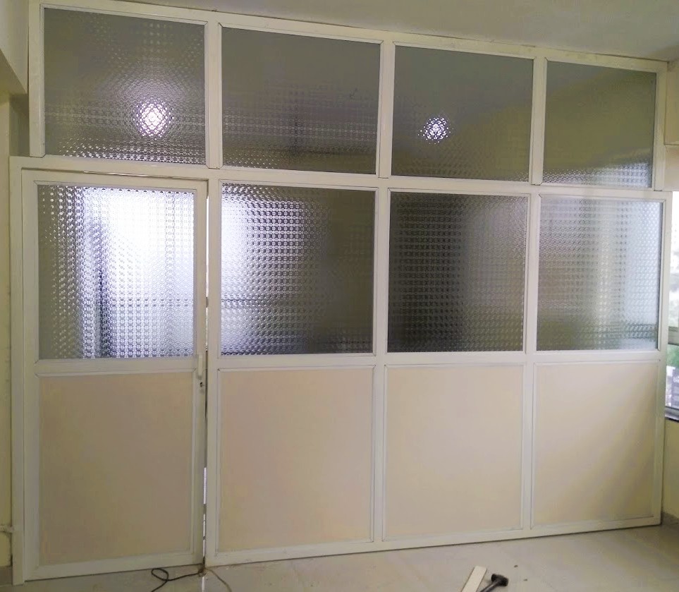 Office cabin partition with glass and MS frame